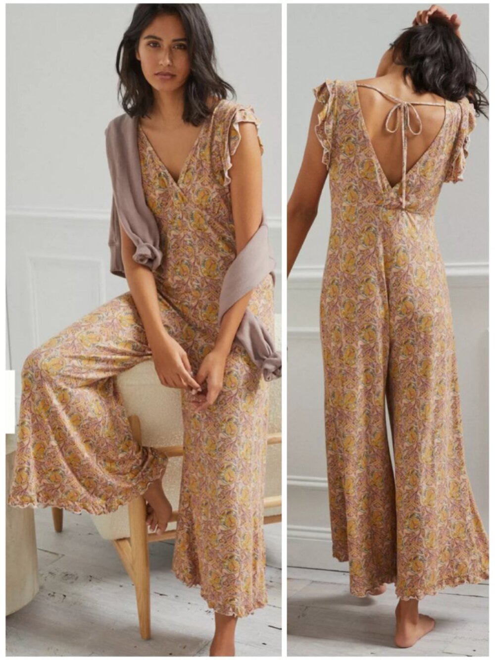 Anthropologie Soft Stretch Jersey Knit Matilda Ruffled Jumpsuit